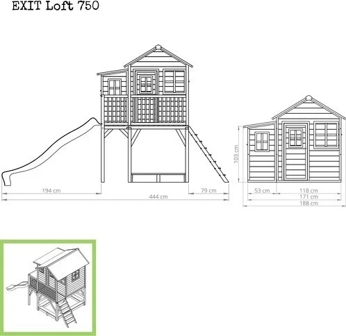 EXIT Loft 750 medinis žaidimų namelis, natūralaus medžio
