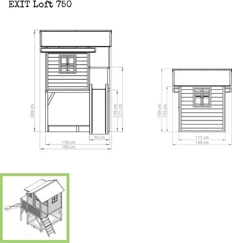 EXIT Loft 750 medinis žaidimų namelis, natūralaus medžio