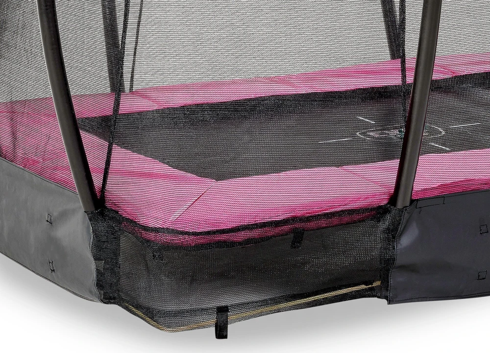 Įleidžiamas batutas EXIT Silhouette 153x214 cm su apsauginiu tinklu – rožinis