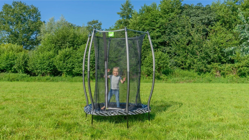 Batutas EXIT Tiggy Junior su apsauginiu tinklu ø140 cm, juodas/pilkas
