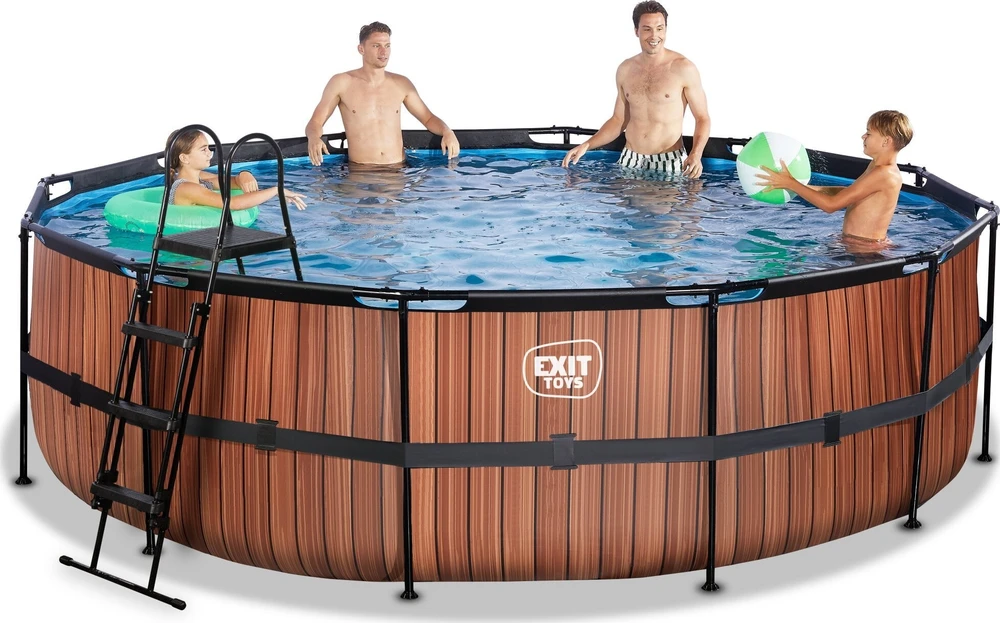 EXIT Wood baseinas ø488x122 cm su filtravimo siurbliu – rudas