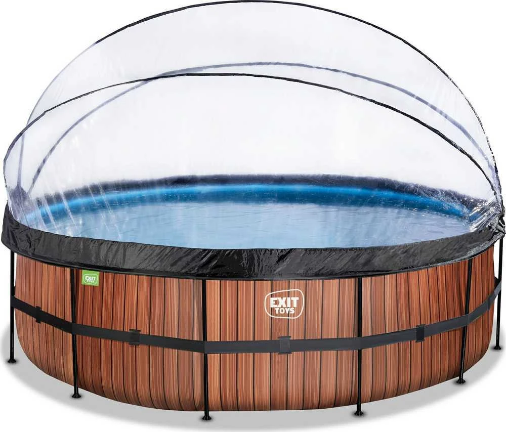 EXIT Wood pool ø488x122cm with sand filter pump and dome - ruda