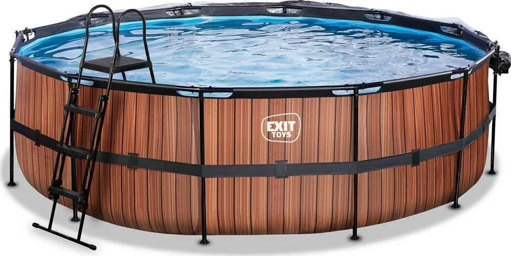 EXIT medinis baseinas ø488x122 cm su smėlio filtro siurbliu ir kupolu – rudas