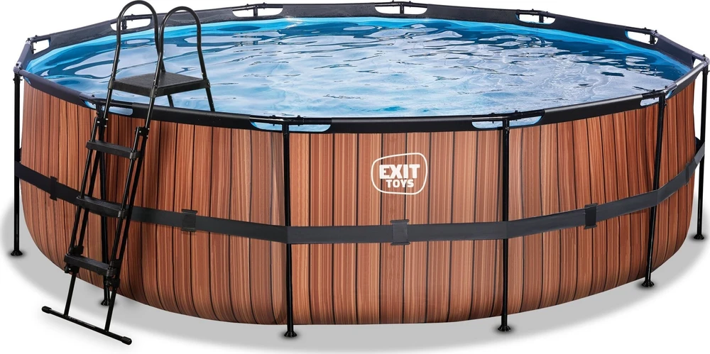 EXIT Wood baseinas ø488x122 cm su smėlio filtravimo siurbliu, rudas