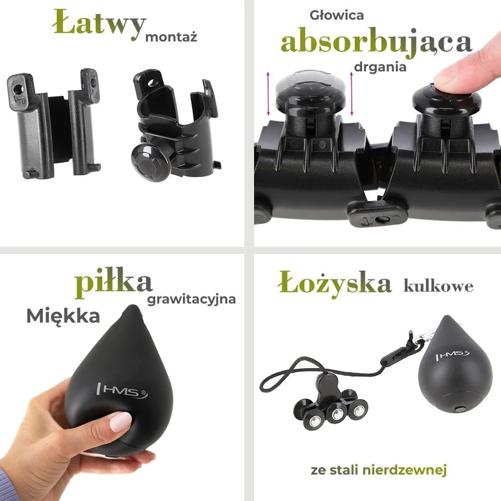Hula lankas didesnio dydžio HMS HHW12 su masažiniais elementais ir svoriu, juodas