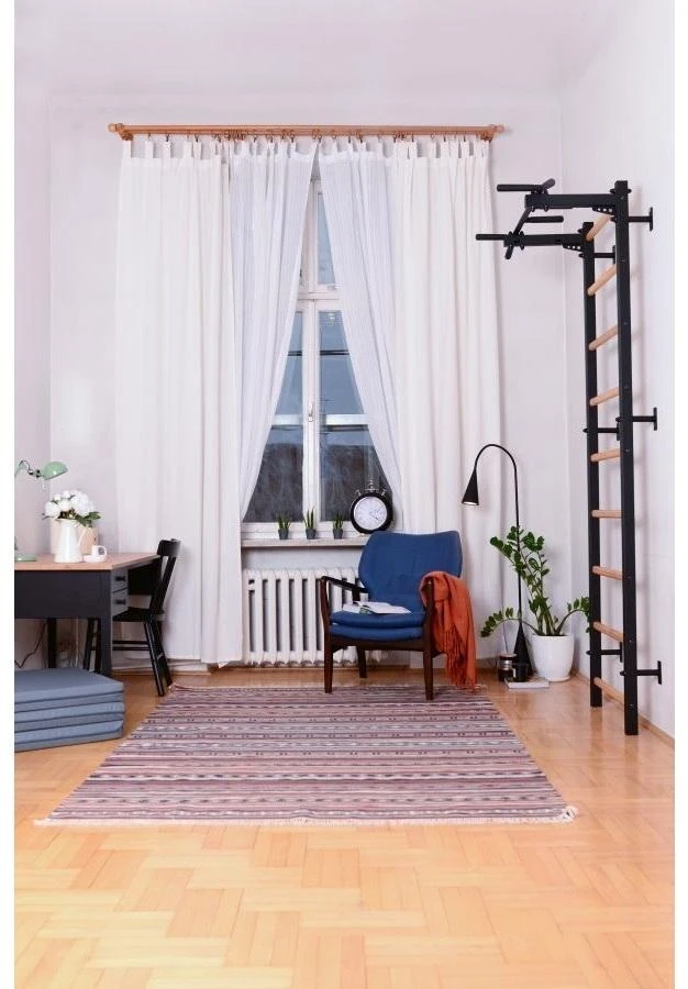 Medinė-metalinė gimnastikos sienelė su metaliniu skersiniu BenchK 311B