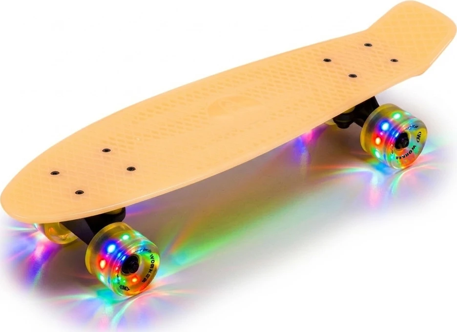 Tamsoje šviečiantis penny boardas su šviečiančiais ratukais WORKER Solosy C1 22″