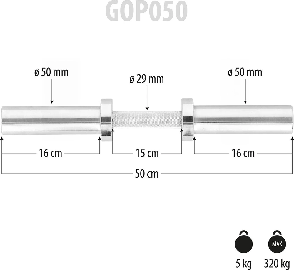 Trumpas olimpinis grifas GOP050 su spyruokliniais užraktais, 5kg, 50 cm, HMS