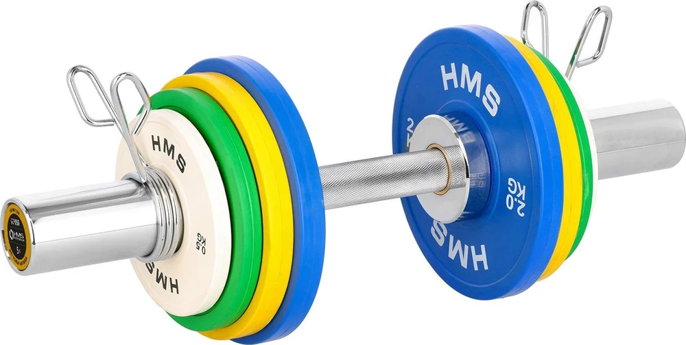 Trumpas olimpinis grifas GOP050 su spyruokliniais užraktais, 5kg, 50 cm, HMS