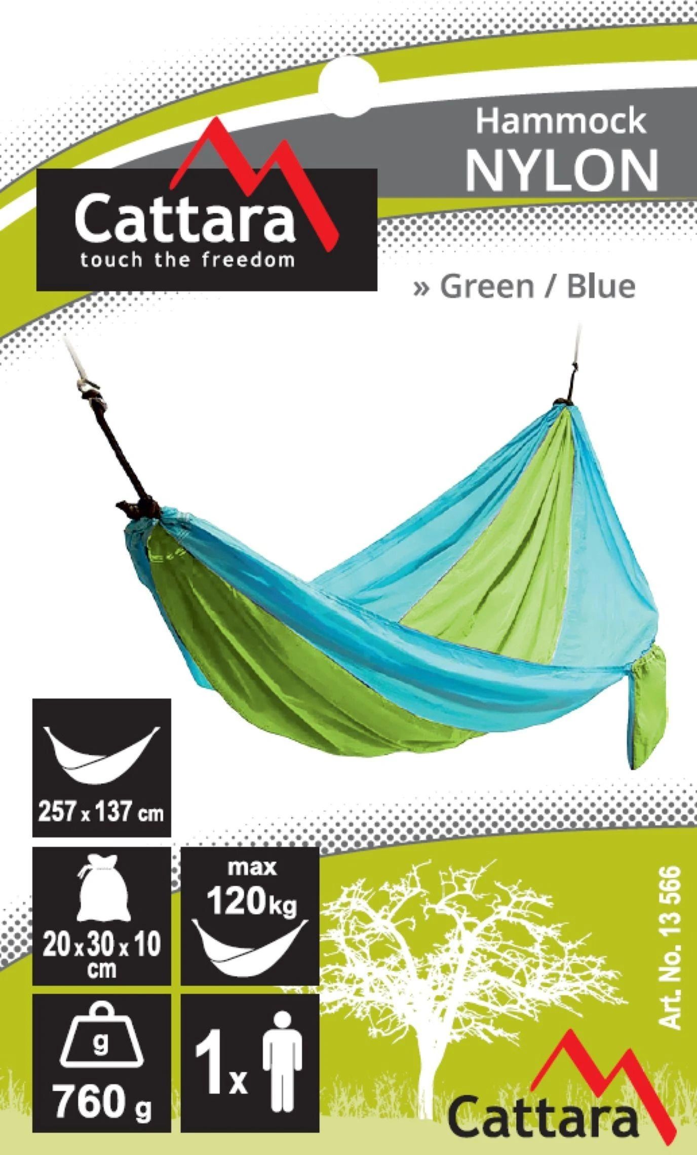 Hamakas Cattara Nylon – žalias-mėlynas 275 x 137 cm