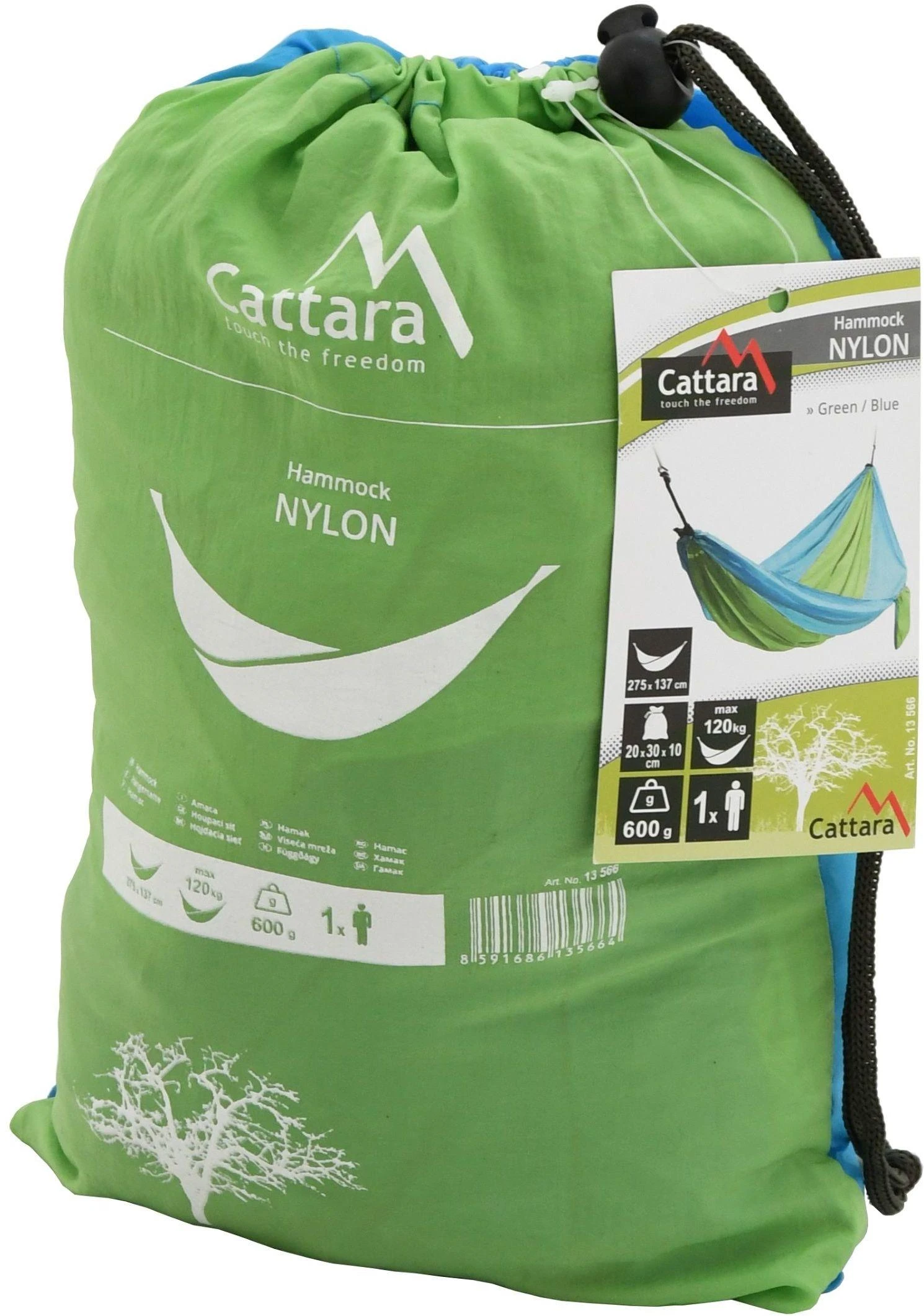 Hamakas Cattara Nylon – žalias-mėlynas 275 x 137 cm