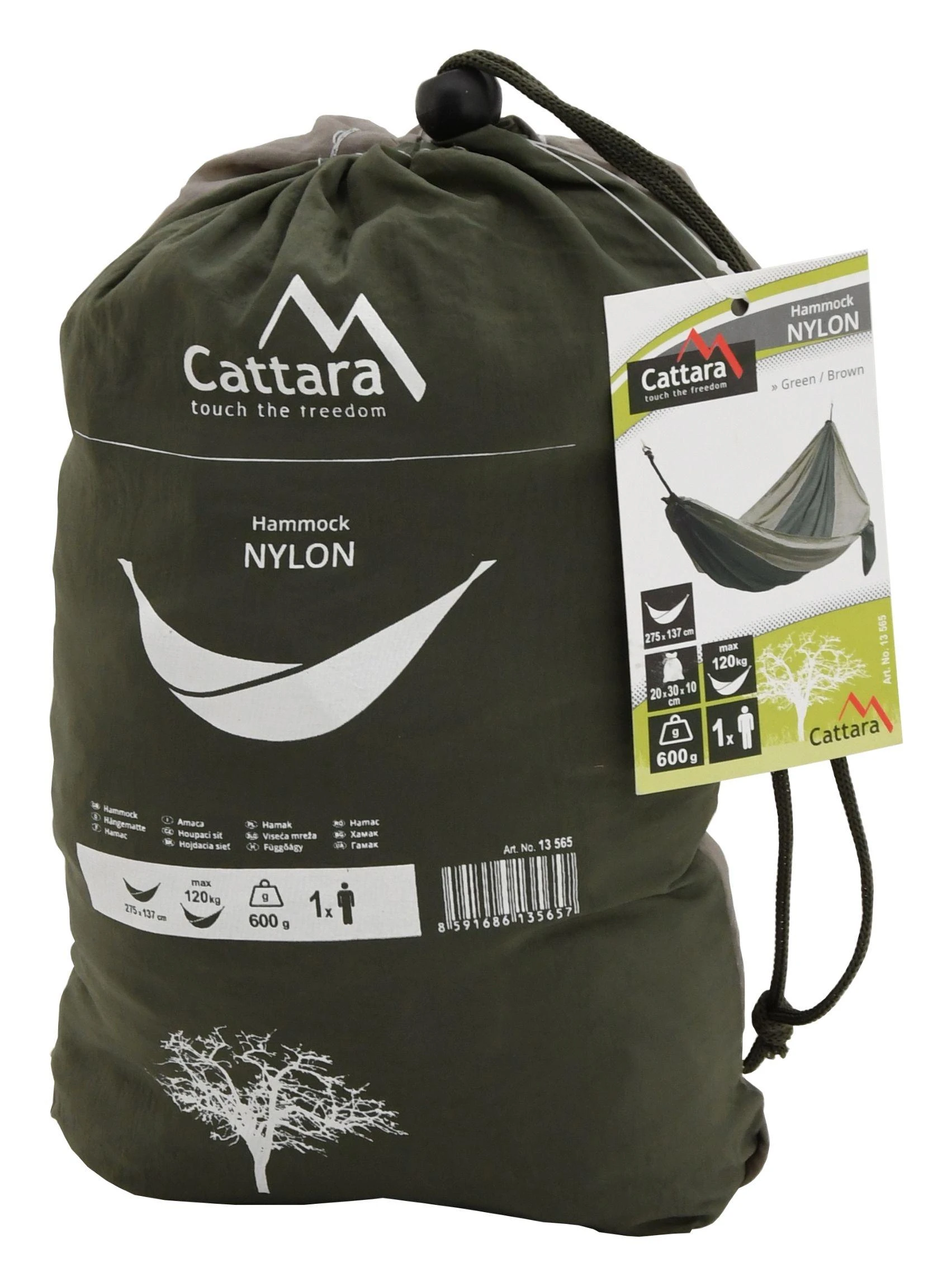Hamakas Cattara Nylon – žalias-rudas 275 x 137 cm