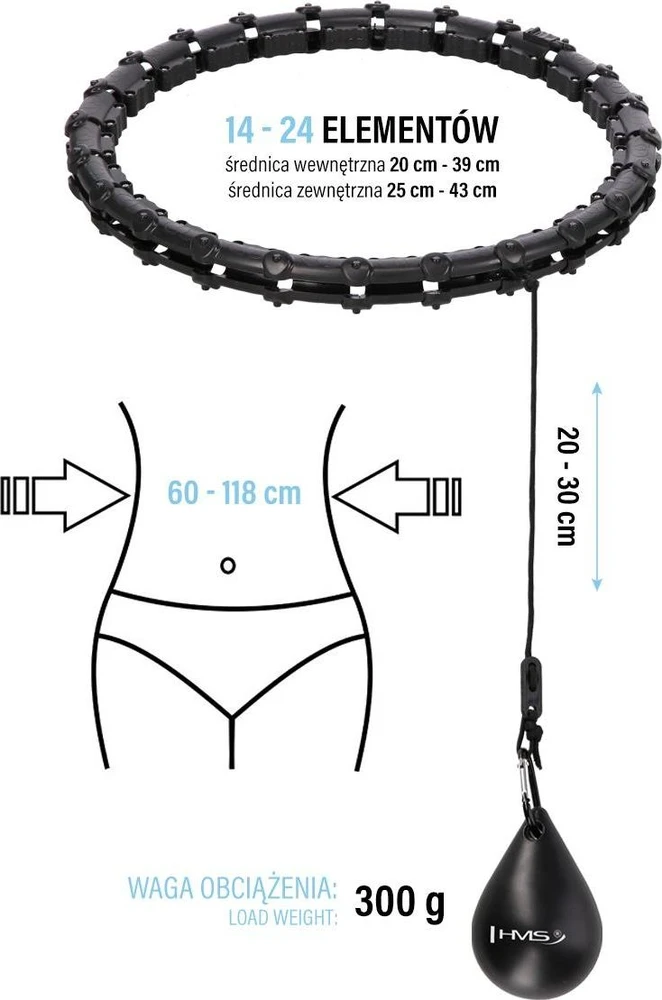HHW02 juodas svorinis hula lankas HMS