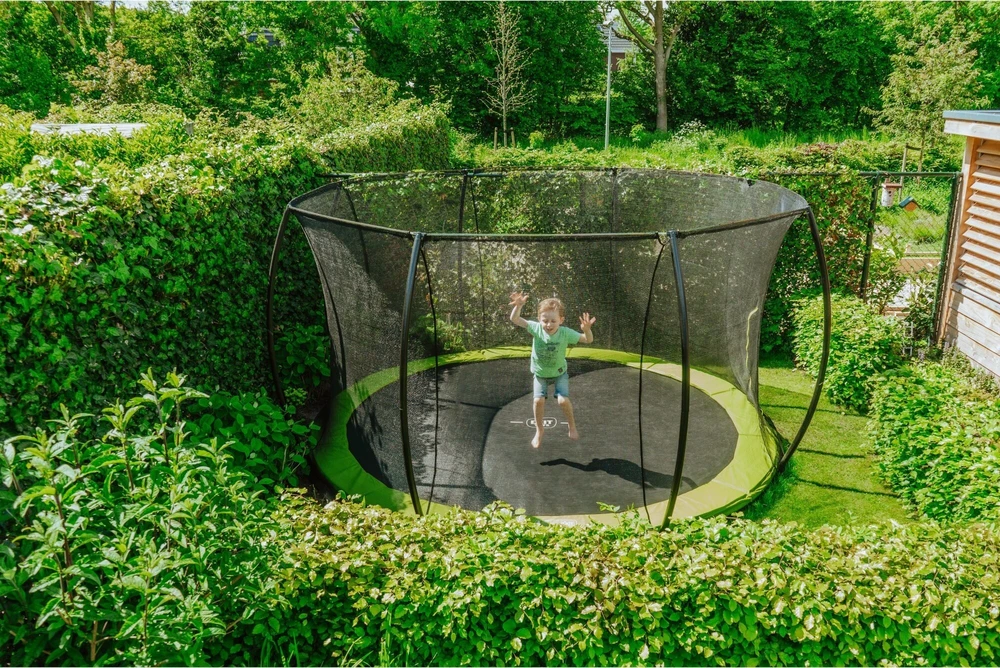 Įleidžiamas batutas EXIT Silhouette ø427 cm su apsauginiu tinklu, žalias