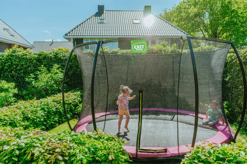 Įleidžiamas batutas EXIT Silhouette ø427 cm su apsauginiu tinklu, rožinis