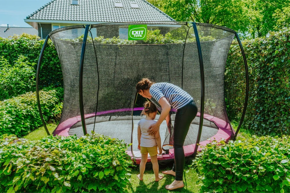 Įleidžiamas batutas EXIT Silhouette ø427 cm su apsauginiu tinklu, rožinis