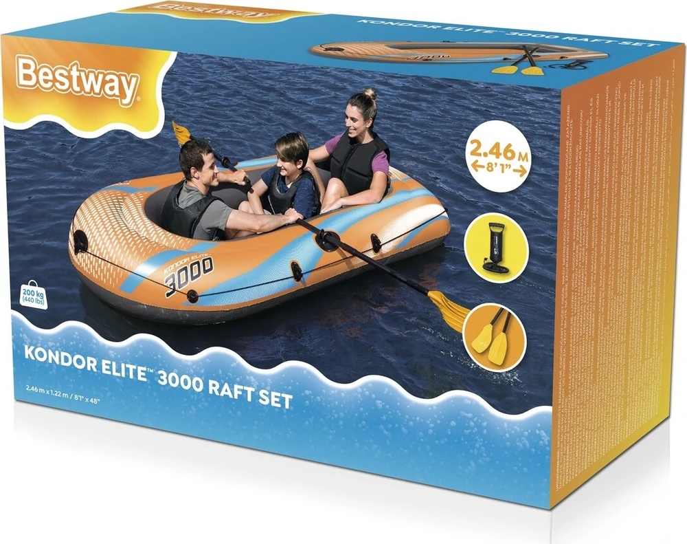 Bestway pripučiamų plaustų rinkinys Kondor Elite 3000 suklijomis ir pompa 61145