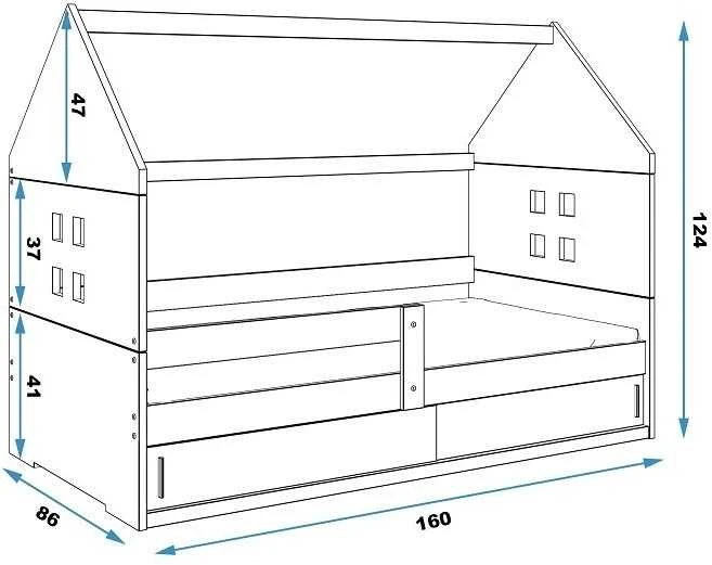 Interbeds Vaikiška lova NAMELIS 1 - balta-pilka, viengulė, 160x800cm