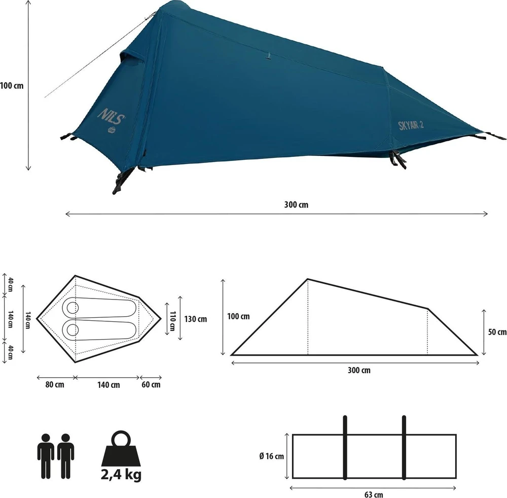 Nils Extreme Itin lengva mėlyna palapinė NC2502 SKYAIR 2 NILS CAMP