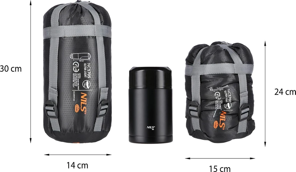 Nils Extreme Itin lengvas pilkai oranžinis miegmaišis Nils Camp NC1705