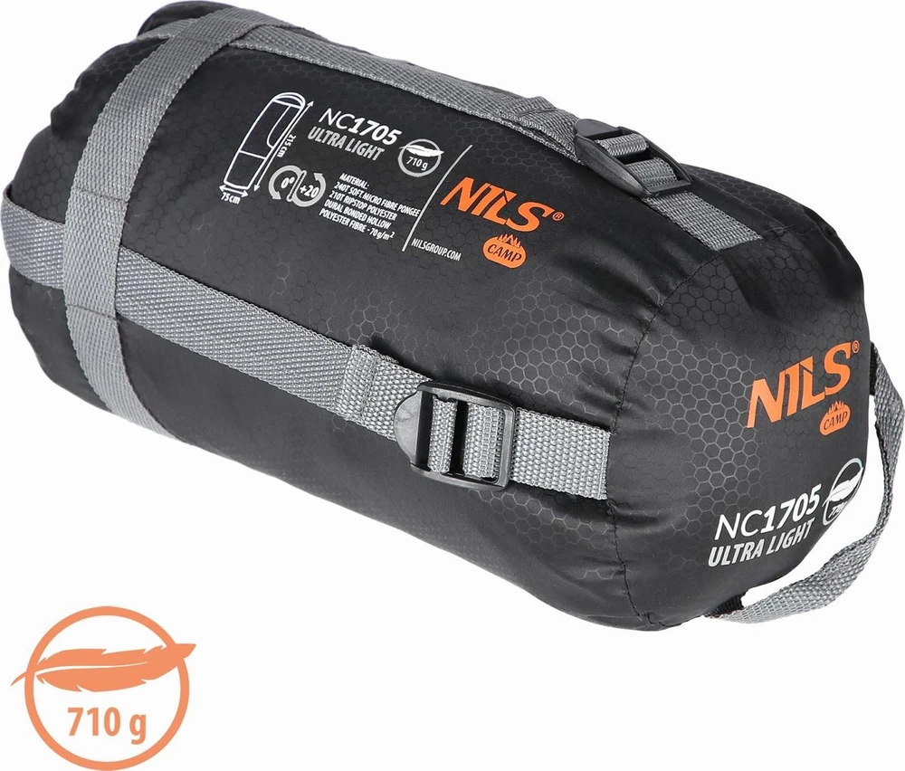 Nils Extreme Itin lengvas pilkai oranžinis miegmaišis Nils Camp NC1705