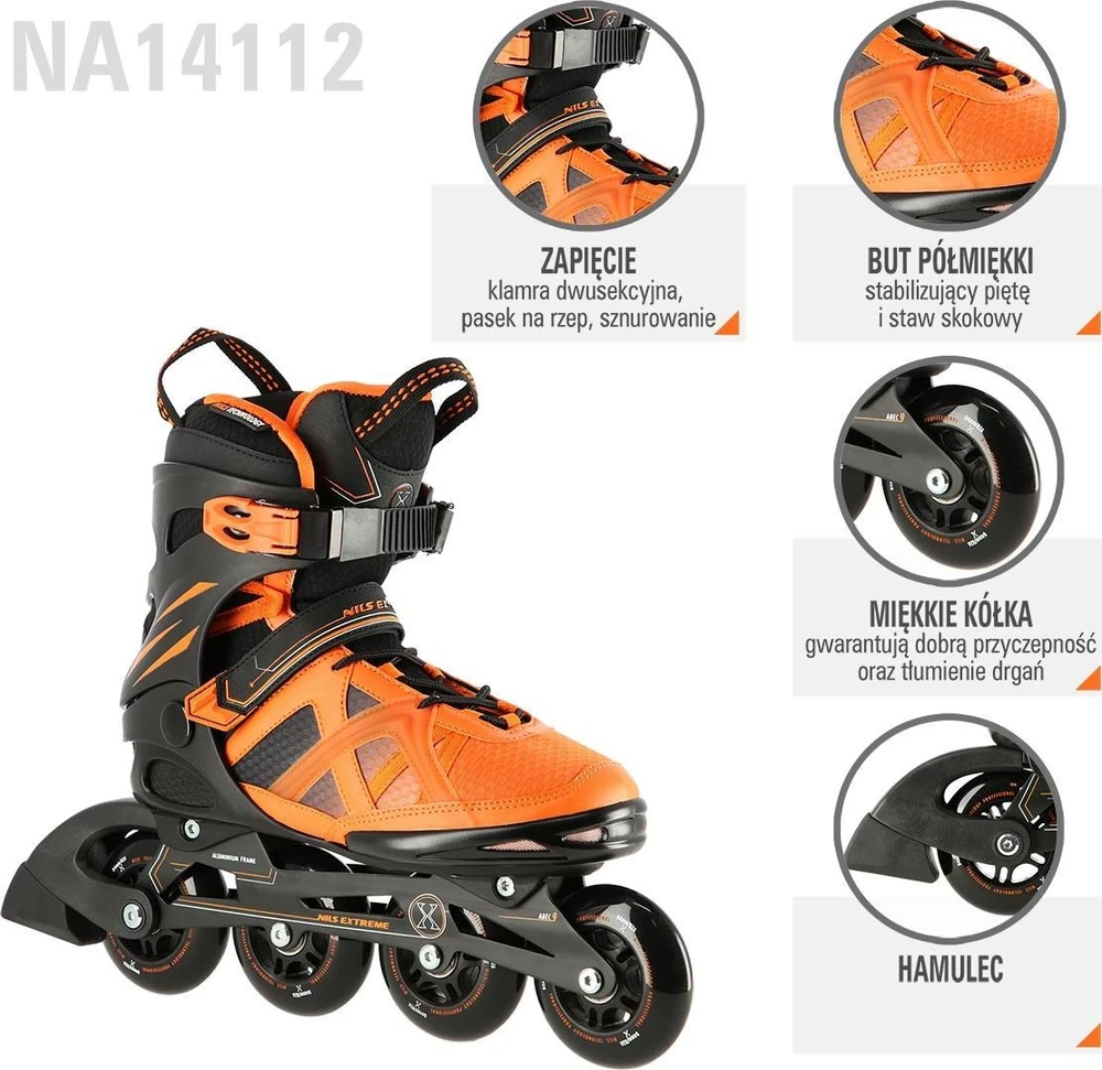 Riedučiai NA14112 Juodas-Oranžinis SIZE 41 IN-LINE SKATES NILS EXTREME