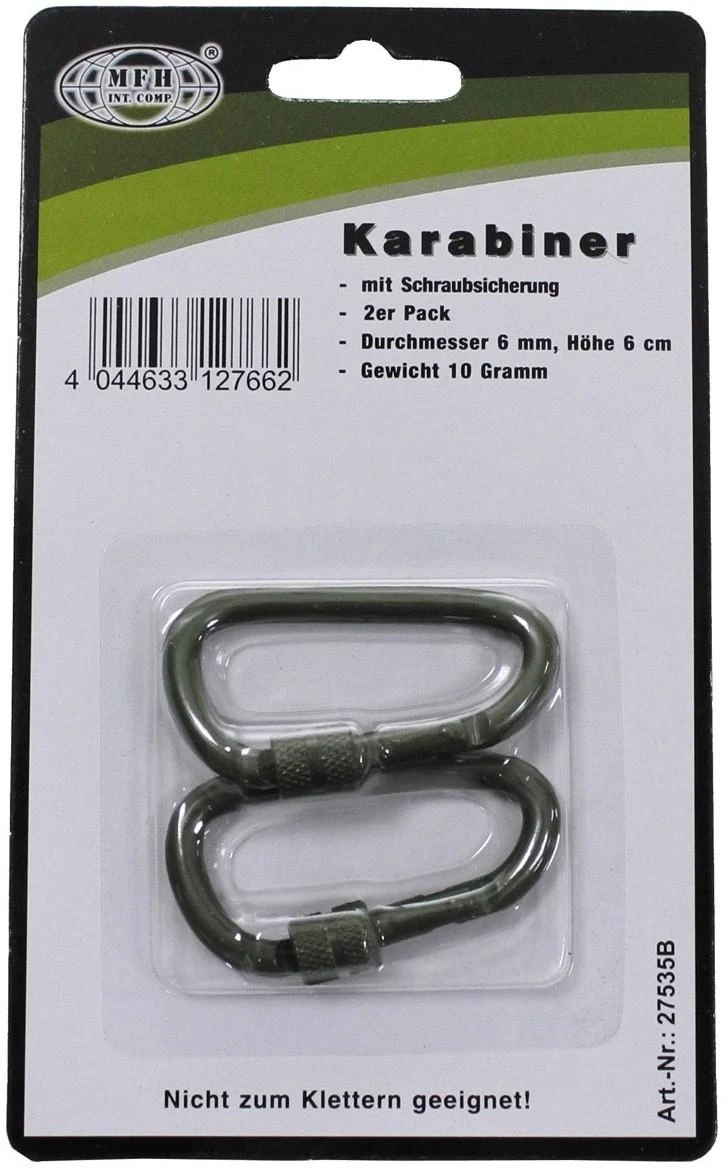 Karabinas D MFH užsukamu užraktu, žalias, 6mmx6cm