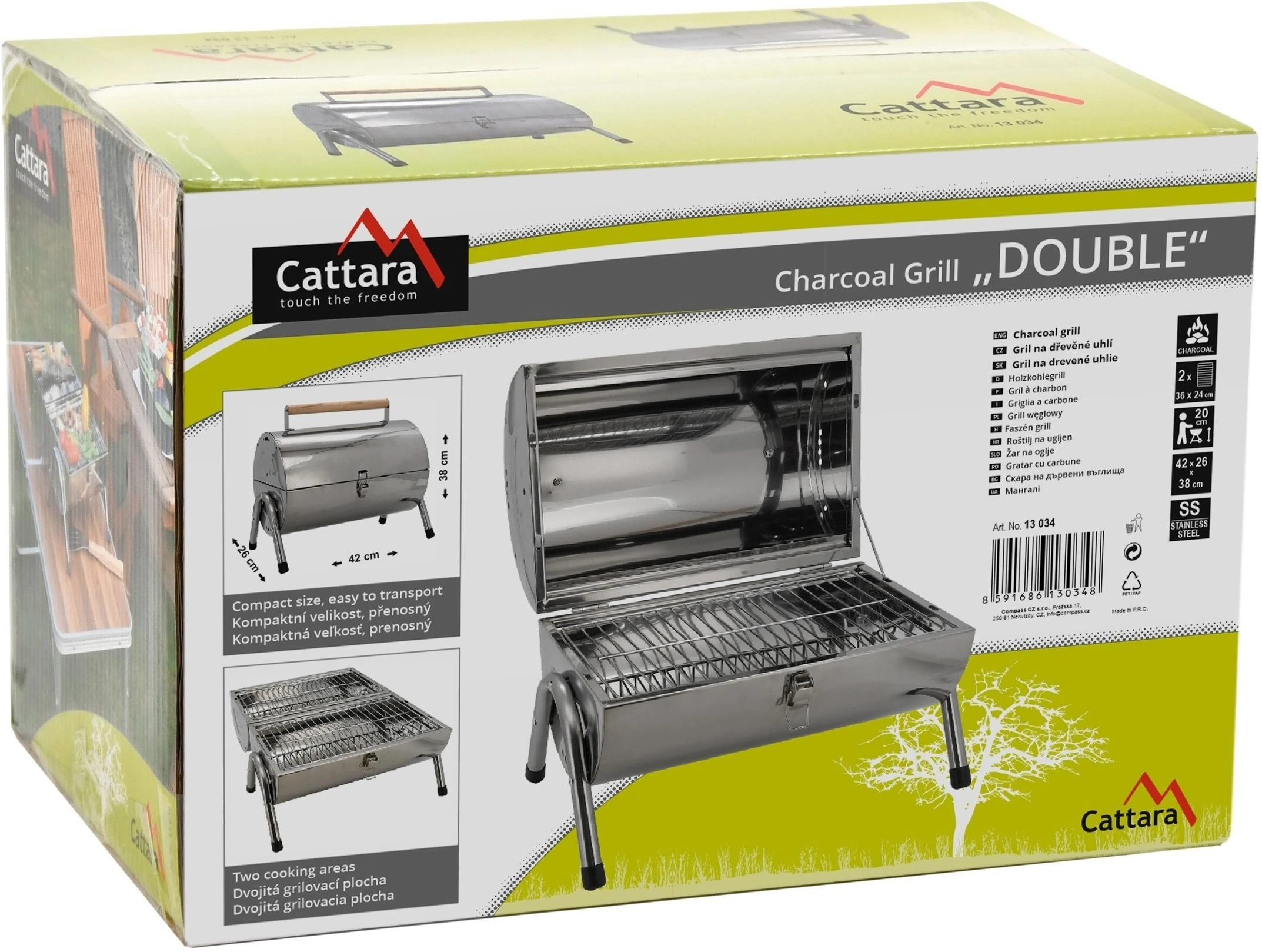 Kelioninis anglies grilis Cattara Double 2 x 38 cm