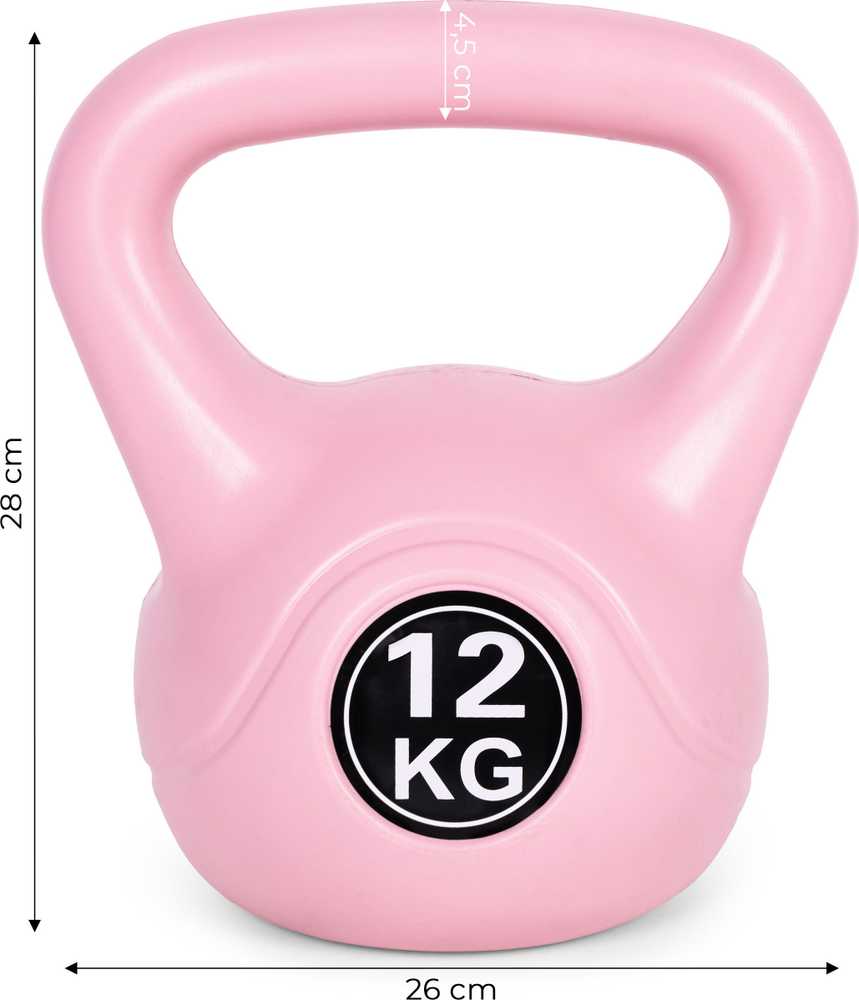 Kettlebell 12 kg, treniruoklis, hantelis, svarmuo, rožinis, ModernHome