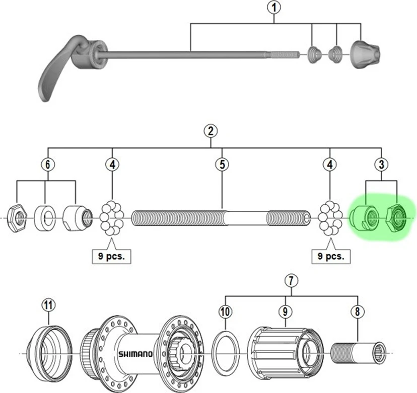 Konusas ir veržlė galinei stebulei Shimano FH-RM35