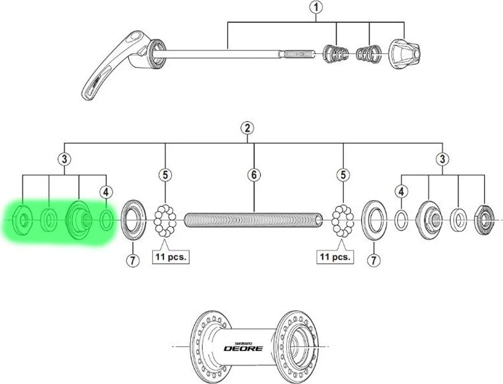 Konusas, poveržlė ir veržlė stebulei Shimano HB-M590
