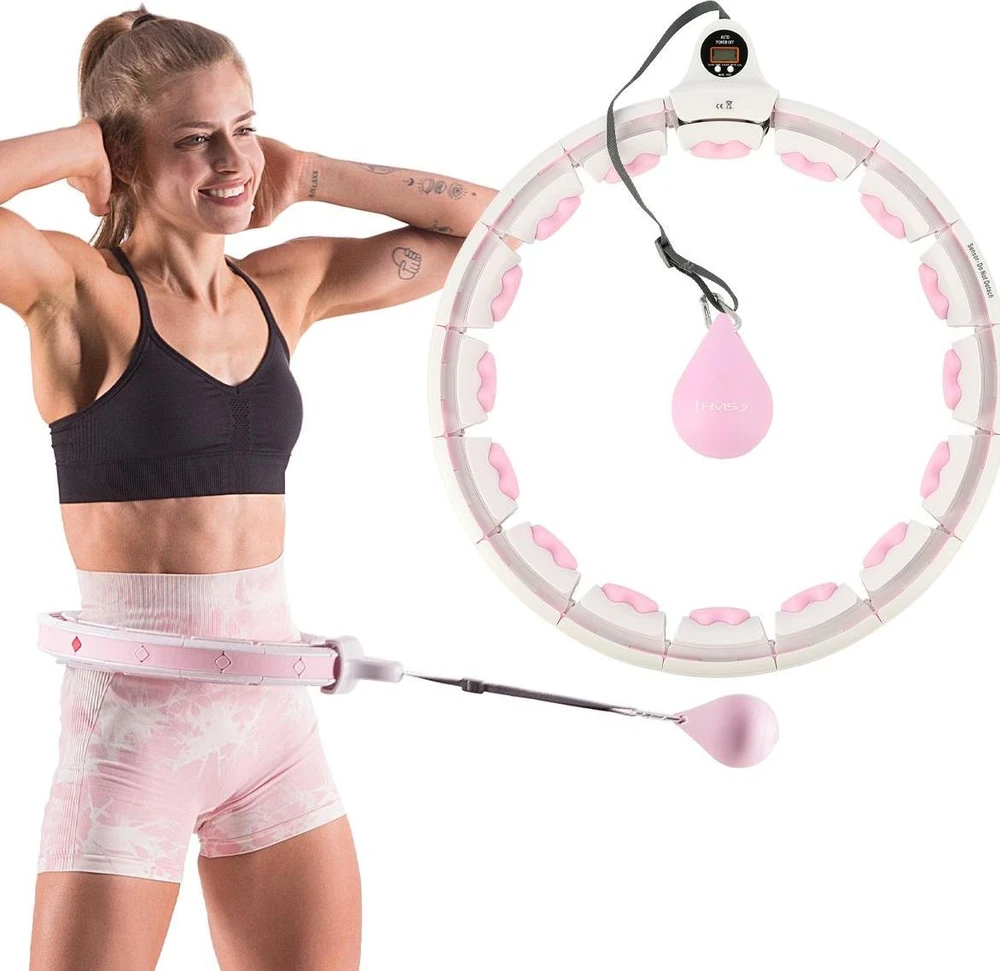 HMS HHW06 hula hoop su masažuokliais, svoriu ir skaitliuku, rožinis