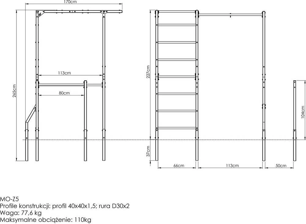 Lauko kopėčios + skersinis su krepšio laikikliu + rankenos atsispaudimams (ilgas) MO-Z5 - Marbo Sport