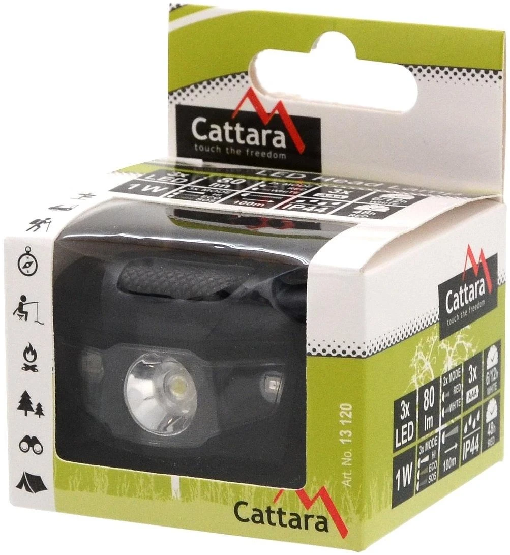 LED žibintuvėlis ant galvos Cattara – juodas, 80 lm