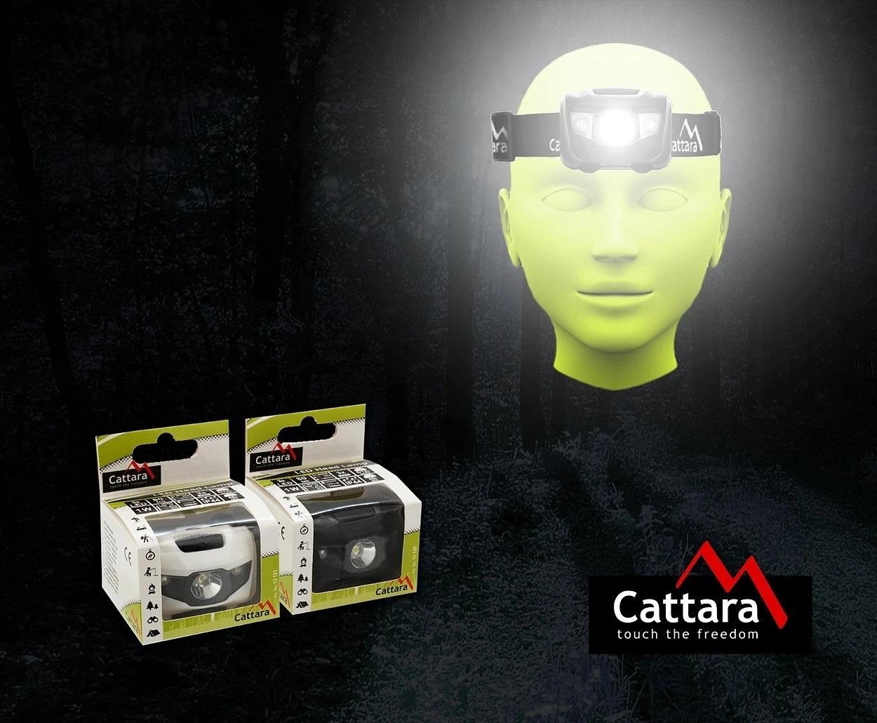 LED žibintuvėlis ant galvos Cattara – juodas, 80 lm
