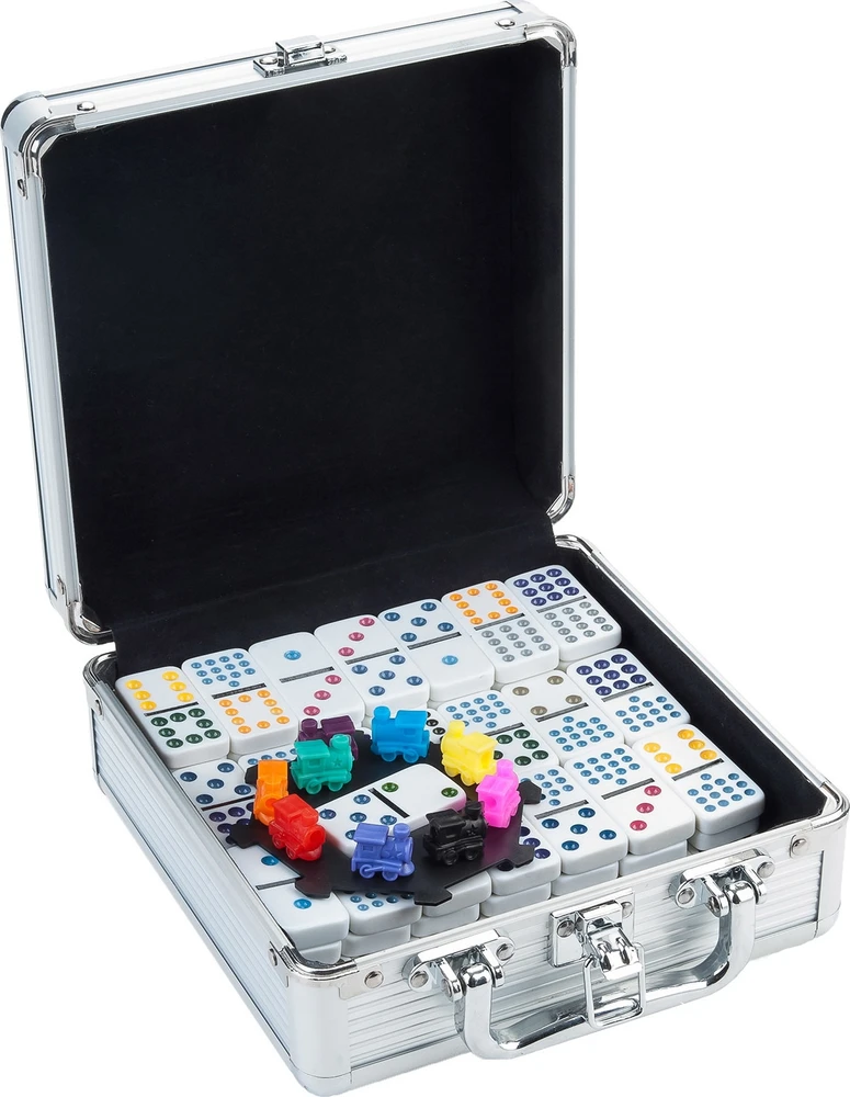 Longfield Mexican Train Double 12 domino aliuminio dėkle