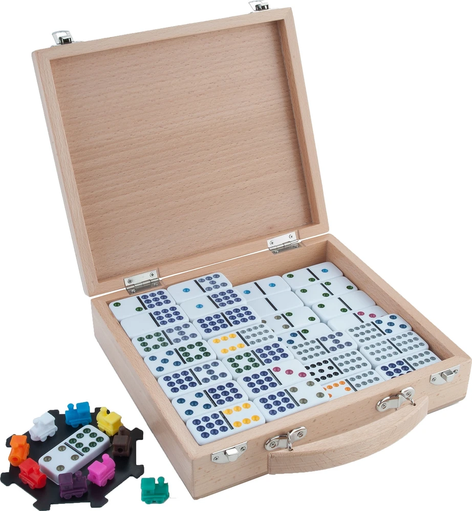 Longfield Engelhart Stalo žaidimas domino Mexican Train Double 12, medinėje dėžutėje, 91 kauliukai