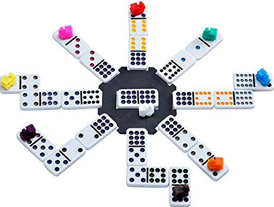 Longfield Engelhart Stalo žaidimas domino Mexican Train Double 12, medinėje dėžutėje, 91 kauliukai