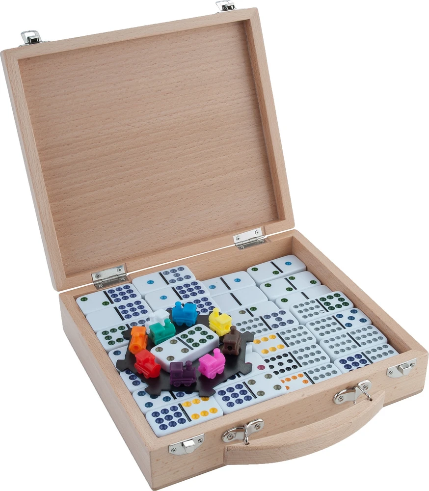 Longfield Engelhart Stalo žaidimas domino Mexican Train Double 12, medinėje dėžutėje, 91 kauliukai