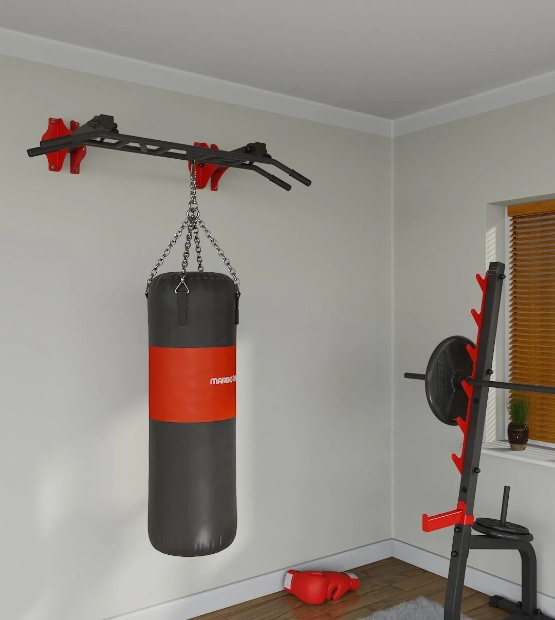 Marbo Sport Montuojamas prie sienos / lubų skersinis su bokso maišo laikikliu Marbo MS-D203 120x55cm