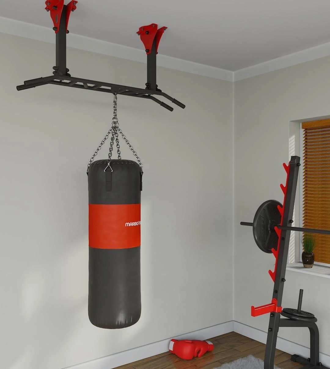 Marbo Sport Montuojamas prie sienos / lubų skersinis su bokso maišo laikikliu Marbo MS-D203 120x55cm