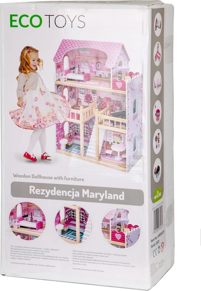Medinis lėlių namelis su LED baldais ECOTOYS