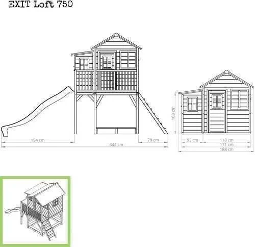 EXIT Loft 750 medinis žaidimų namelis, natūralaus medžio