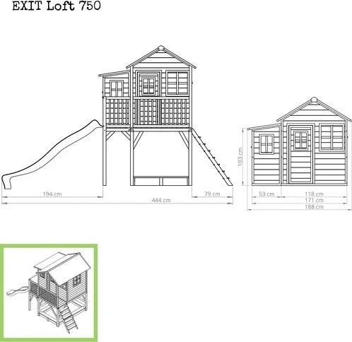 EXIT Loft 750 medinis žaidimų namelis, natūralaus medžio