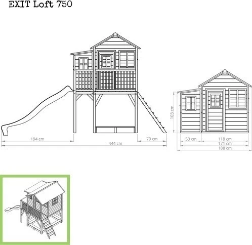 EXIT Loft 750 medinis žaidimų namelis, natūralaus medžio