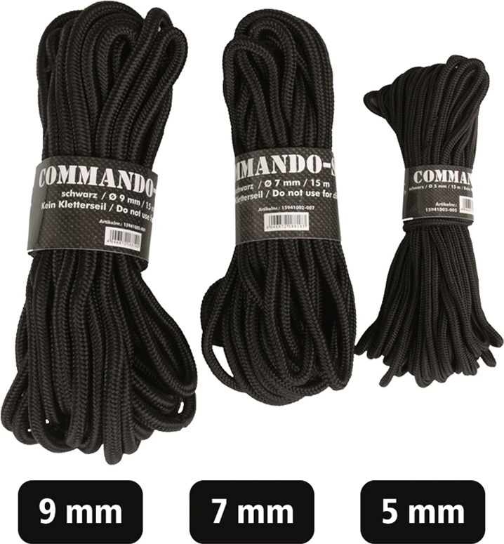 Mil-Tec Juodas 5MM (15M) COMMANDO ROPE