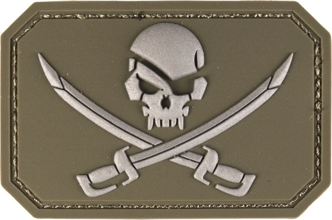 Mil-Tec OD PVC SKULL W.SWORDS 3D PATCH W.HOOK&LOOP CLOS.