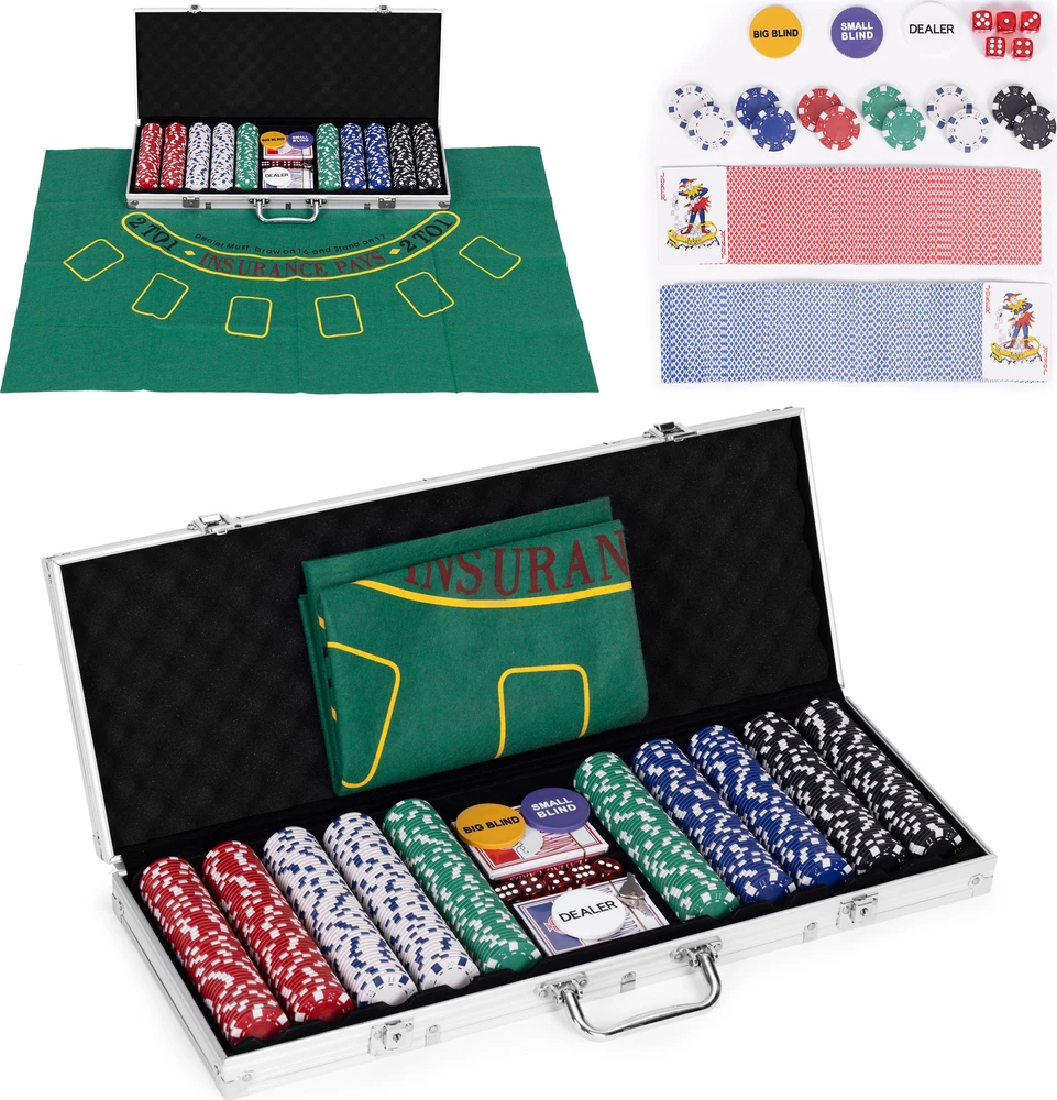 Modernhome Didelis pokerio ir blackjack žaidimų rinkinys su 90x60 cm kilimėliu