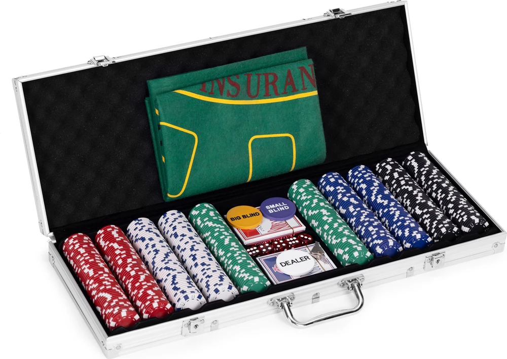 Modernhome Didelis pokerio ir blackjack žaidimų rinkinys su 90x60 cm kilimėliu