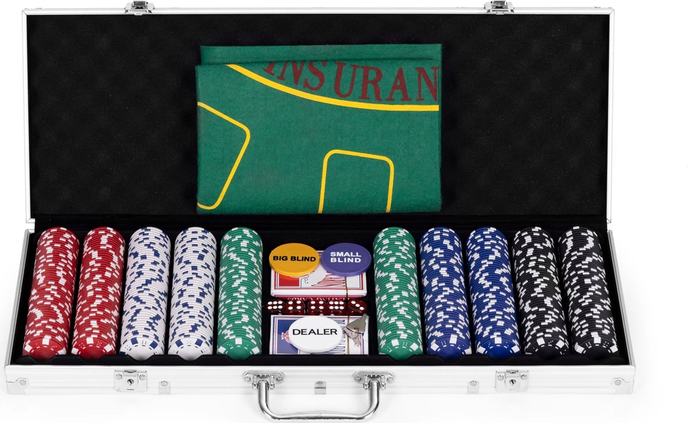 Modernhome Didelis pokerio ir blackjack žaidimų rinkinys su 90x60 cm kilimėliu
